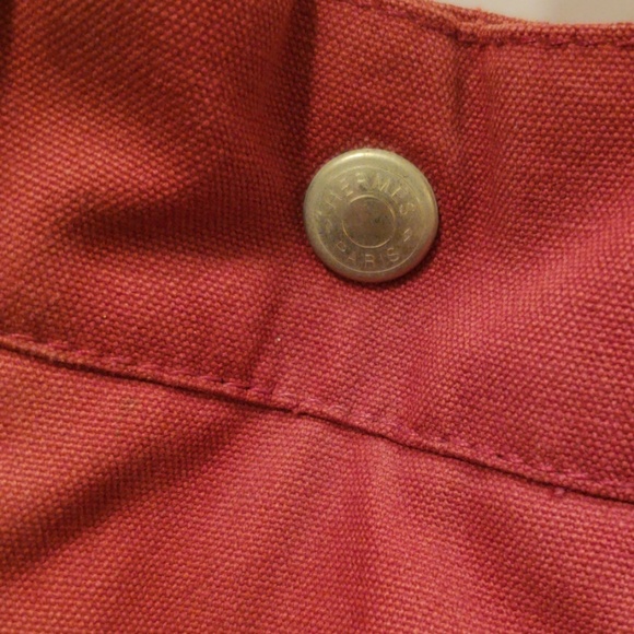 Hermes Burgundy Canvas Tote Bag - Picture 3 of 8